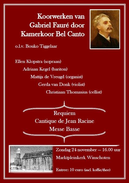 Kamerkoor Bel Canto zingt Fauré Winschoten